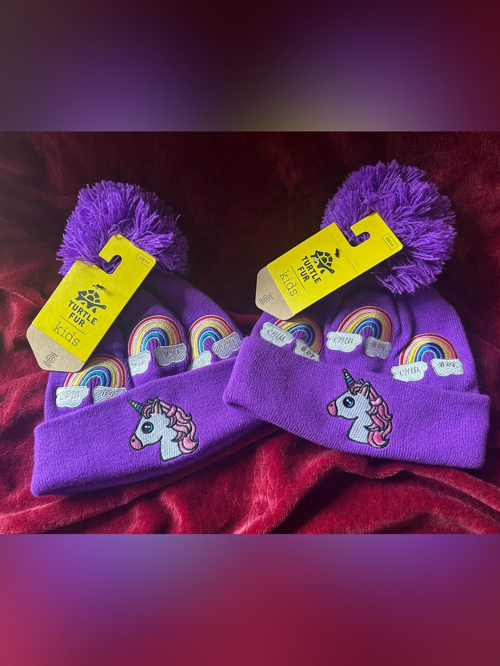 (TWO!) Turtle Fur Kids Unicorn Pom Pom Hats